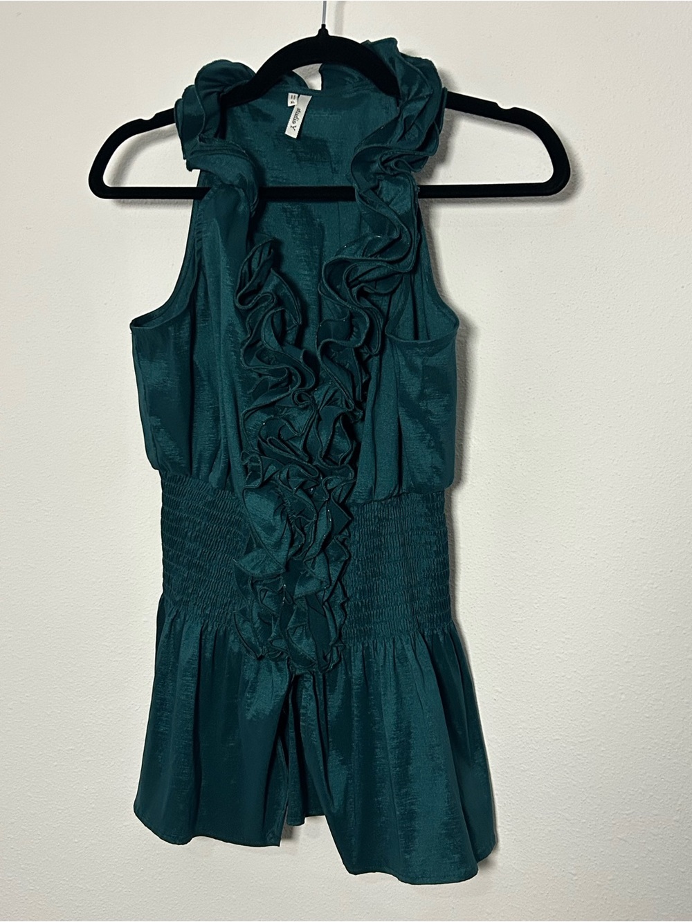 Studio Y Teal Ruffle Front Sleeveless Blouse